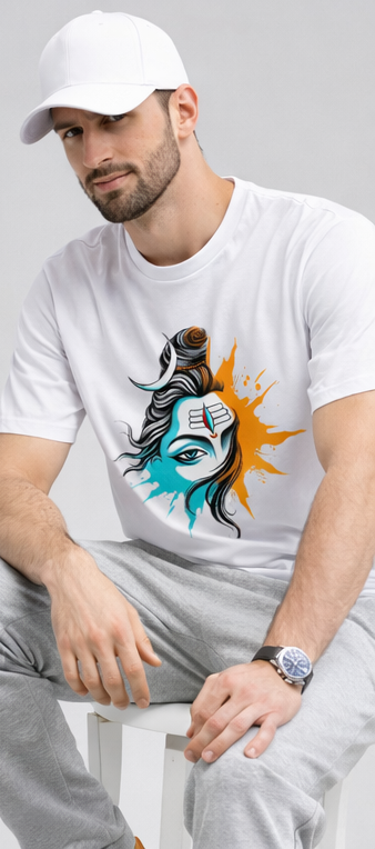 Lord Shiva White Cotton T-Shirt for Men & Women | 100% Cotton 180 GSM | Unisex Regular Fit | Spiritual Graphic Printed Crew Neck Tee
