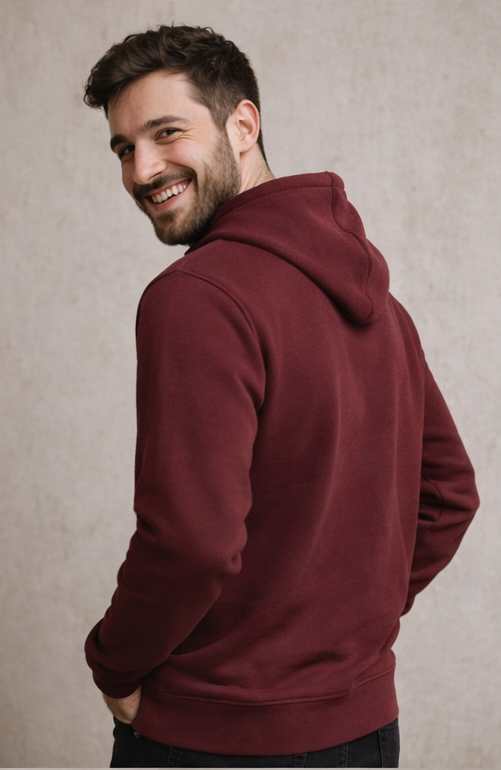 Men’s Premium Maroon Cotton Hoodie | 300 GSM Brushed Fleece Regular Fit Hoodie