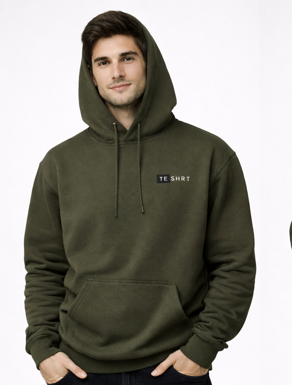 Men’s Premium Olive Cotton Hoodie | 300 GSM Brushed Fleece Regular Fit Hoodie