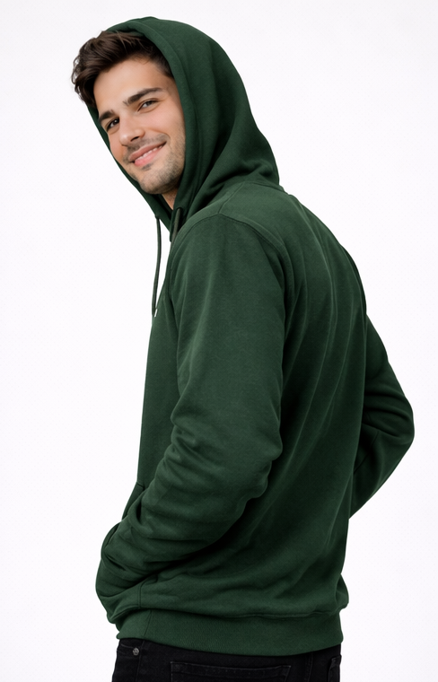 Men’s Premium Green Cotton Hoodie | 300 GSM Brushed Fleece Regular Fit Hoodie