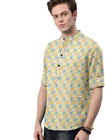 Men’s Printed Cotton Casual Shirt – Regular Fit, Spread Collar