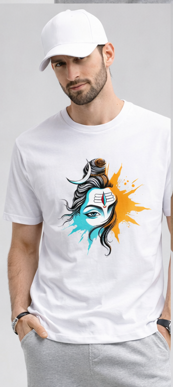 Lord Shiva White Cotton T-Shirt for Men & Women | 100% Cotton 180 GSM | Unisex Regular Fit | Spiritual Graphic Printed Crew Neck Tee