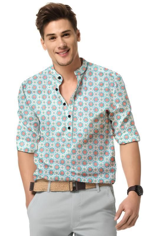 Men’s Printed Cotton Casual Shirt – Regular Fit, Spread Collar