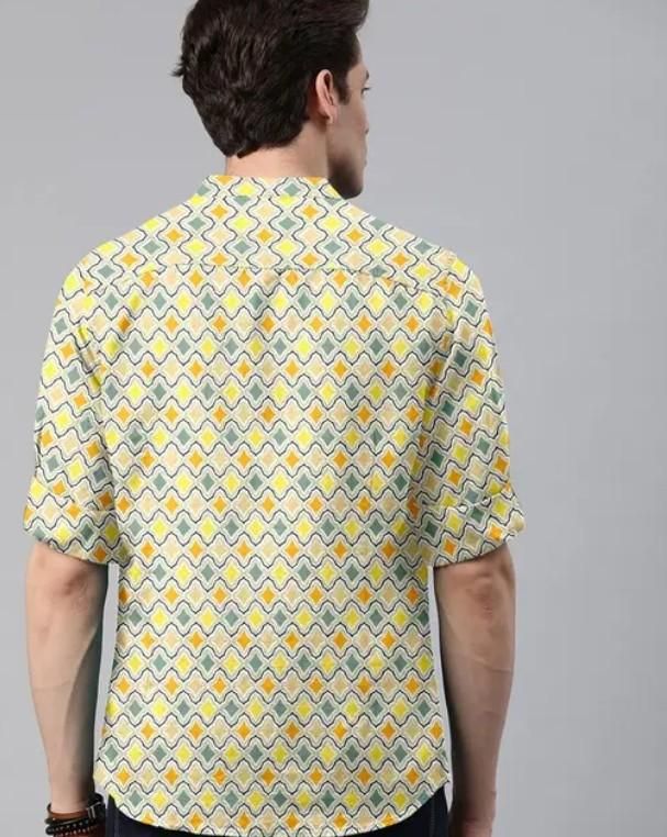 Men’s Printed Cotton Casual Shirt – Regular Fit, Spread Collar