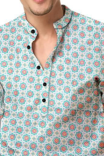 Men’s Printed Cotton Casual Shirt – Regular Fit, Spread Collar