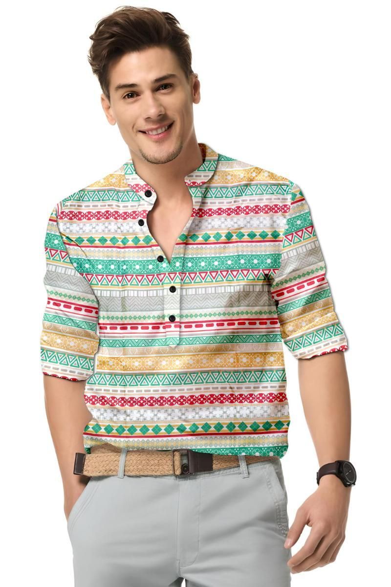 Men’s Printed Cotton Casual Shirt – Regular Fit, Spread Collar