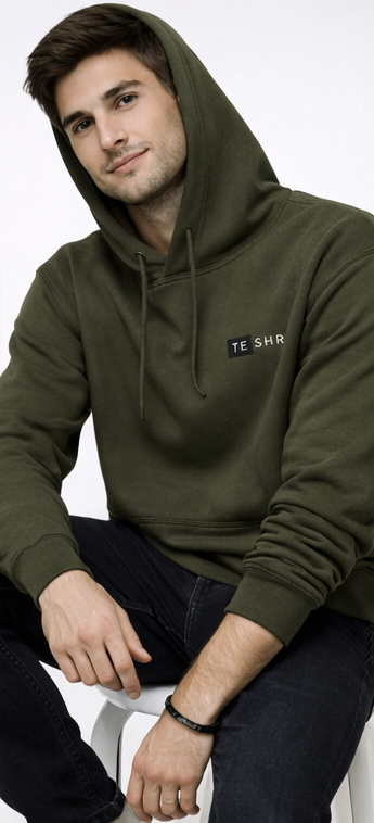 Men’s Premium Olive Cotton Hoodie | 300 GSM Brushed Fleece Regular Fit Hoodie