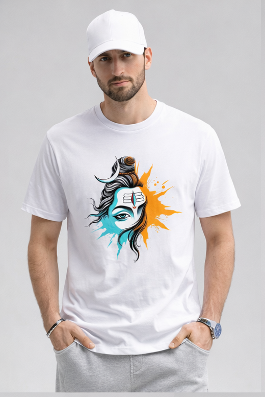 Lord Shiva White Cotton T-Shirt for Men & Women | 100% Cotton 180 GSM | Unisex Regular Fit | Spiritual Graphic Printed Crew Neck Tee