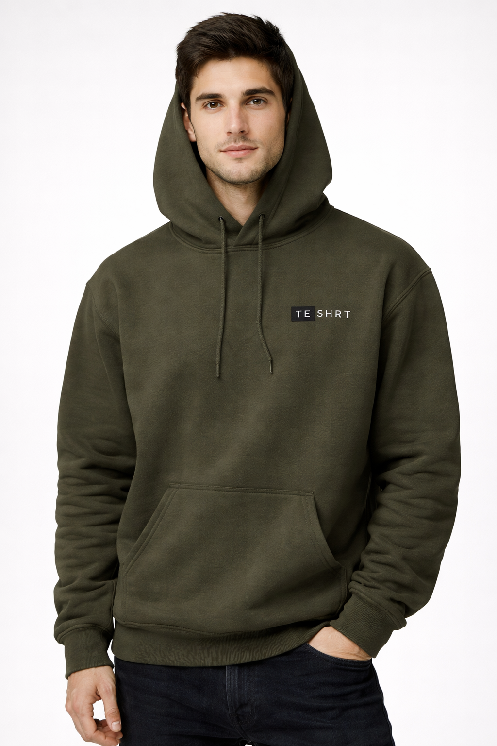 Men’s Premium Olive Cotton Hoodie | 300 GSM Brushed Fleece Regular Fit Hoodie