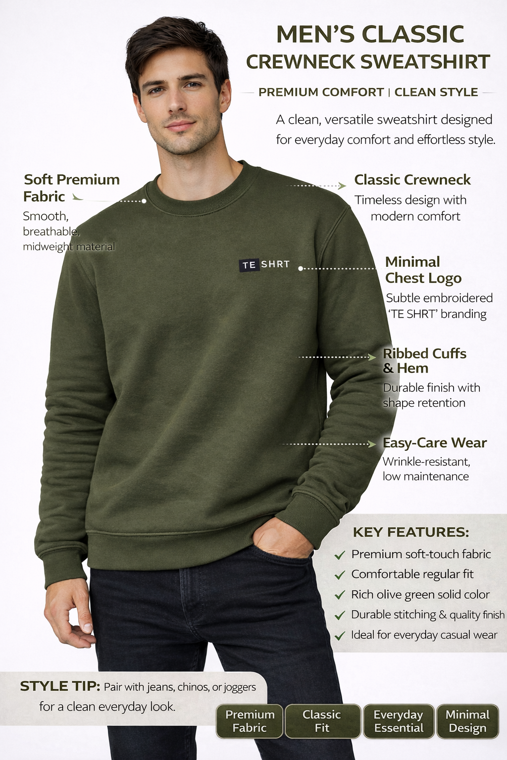 Unisex Premium Cotton Sweatshirt | 300 GSM Fleece Regular Fit Everyday Essential