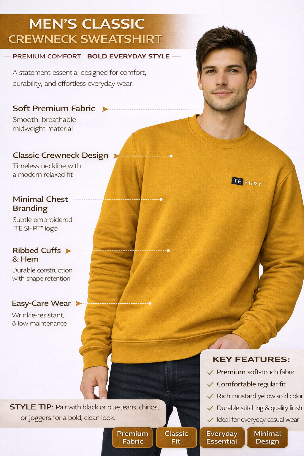 Unisex Premium Cotton Sweatshirt | 300 GSM Fleece Regular Fit Everyday Essential