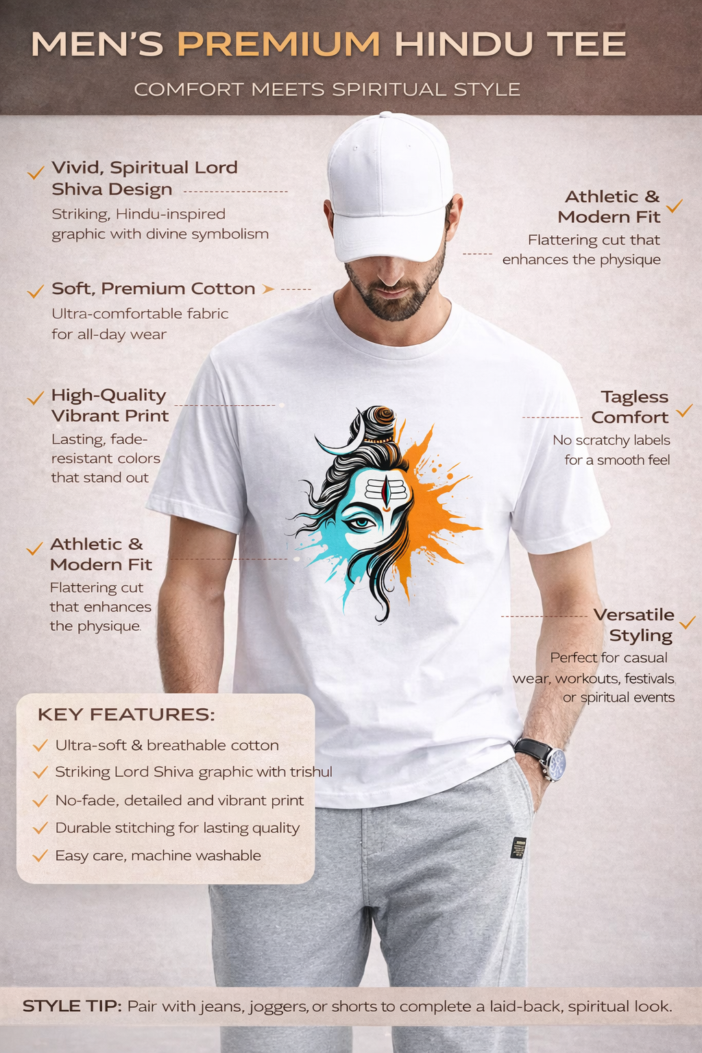 Lord Shiva White Cotton T-Shirt for Men & Women | 100% Cotton 180 GSM | Unisex Regular Fit | Spiritual Graphic Printed Crew Neck Tee