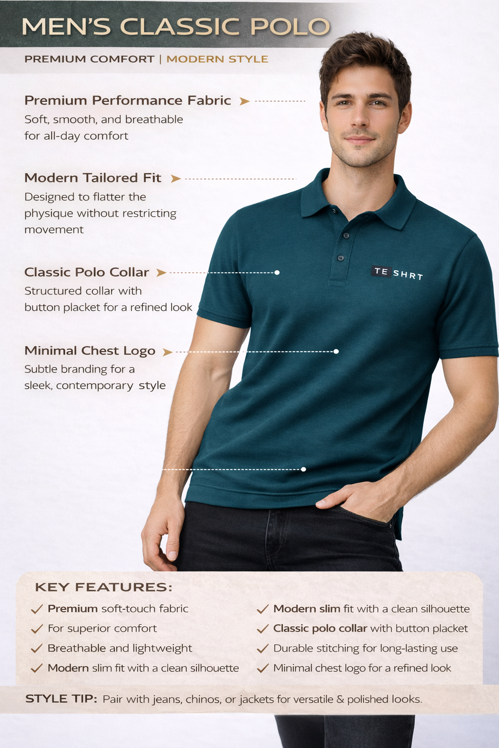 Men’s Premium Solid Polo T-Shirt | Classic Fit Cotton Polo for Casual & Smart Wear
