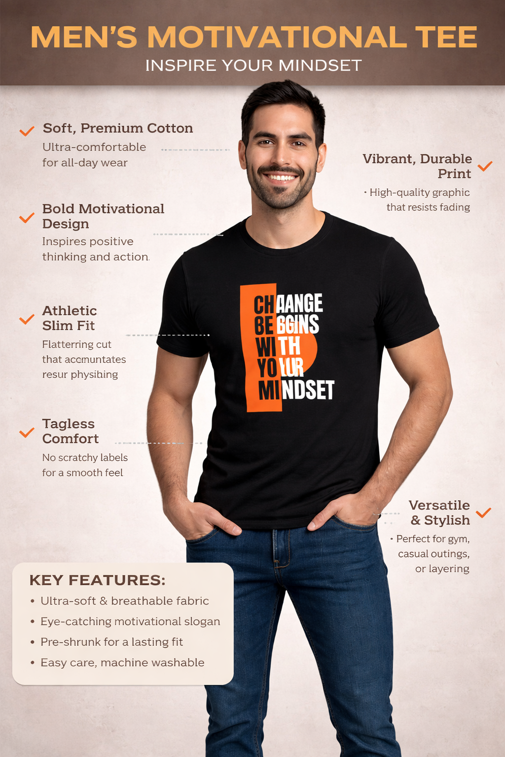 Men’s Premium Cotton Graphic T-Shirt | 180 GSM Regular Fit Motivational Tee