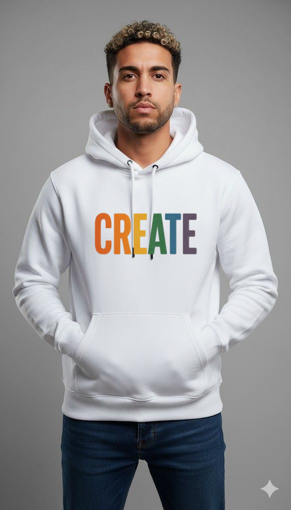 Create Typography White Cotton Unisex Hoodie – Premium Casual Wear