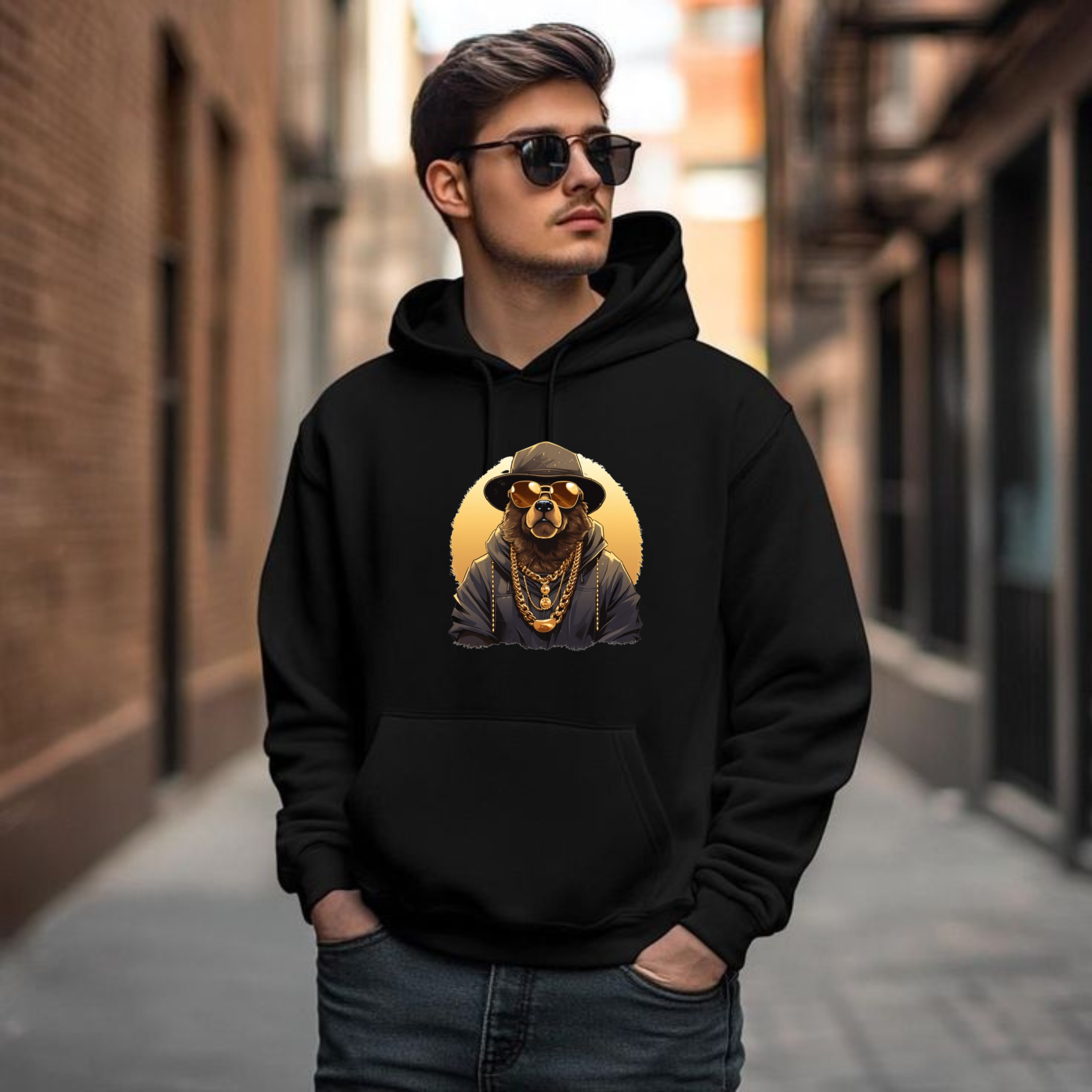 Bear Graphic Black Cotton Unisex Hoodie – Premium Streetwear Style
