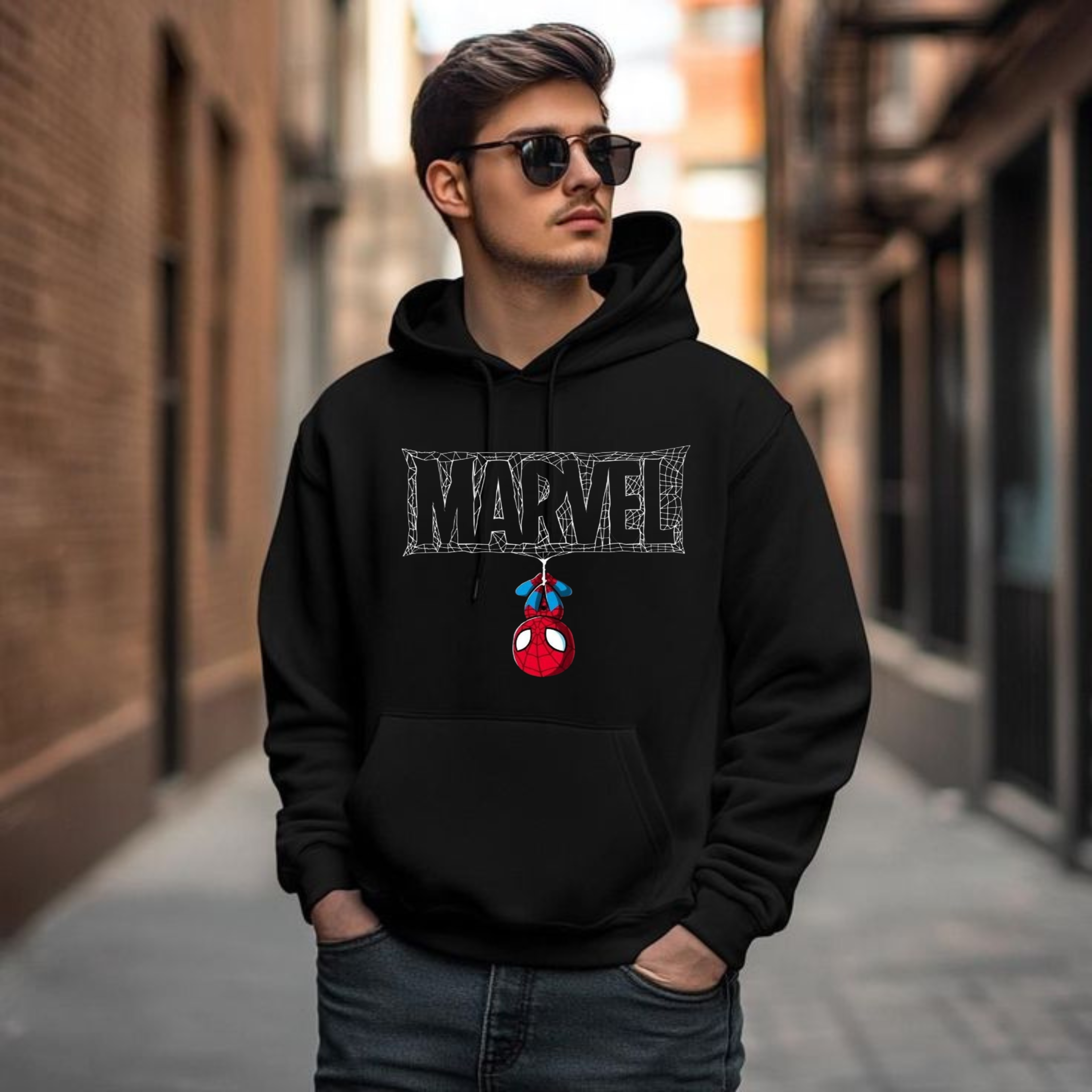 Marvel Black Hoodie for Men & Women | 100% Cotton Graphic Printed Unisex Hoodie | Casual Streetwear Sweatshirt