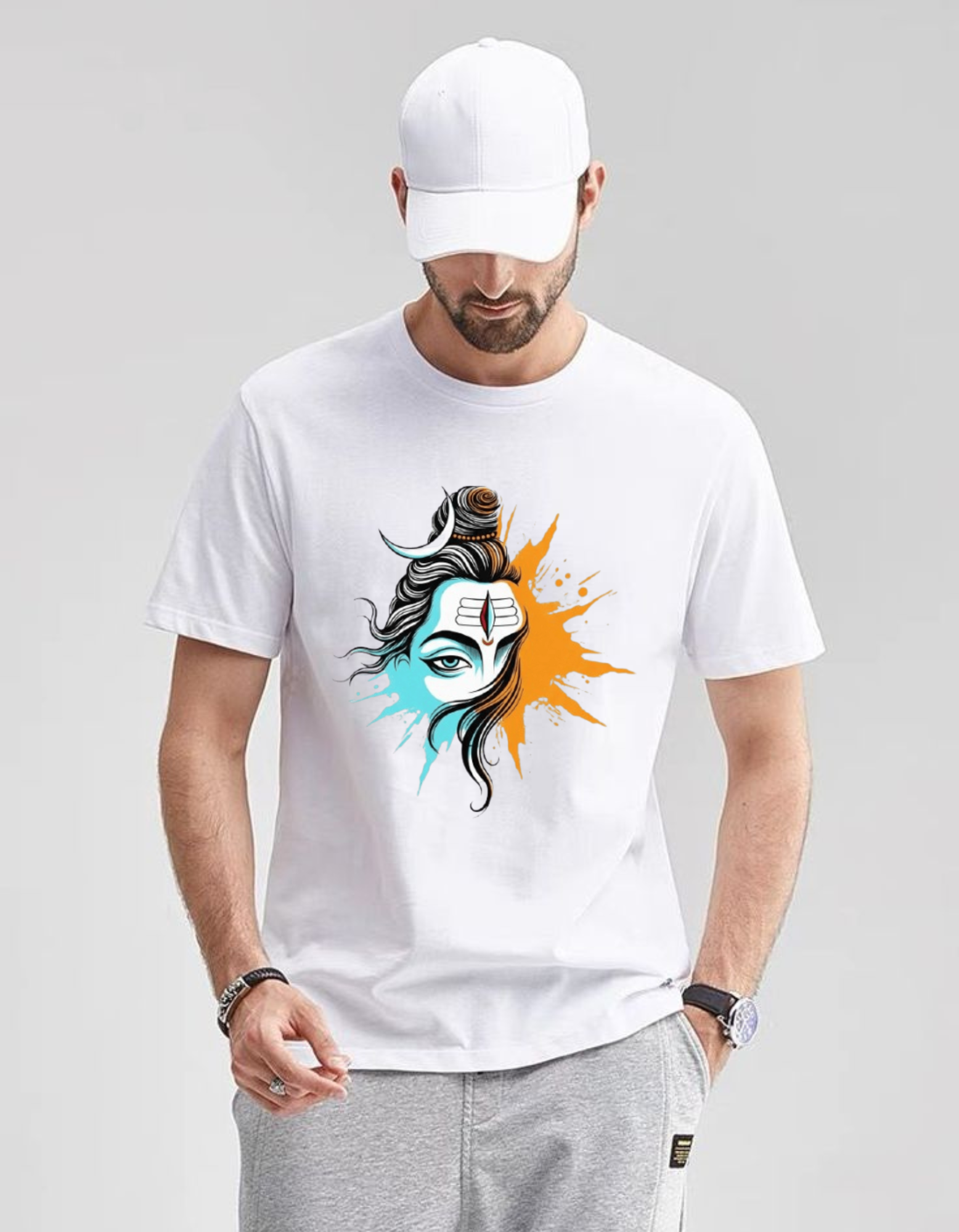 Lord Shiva White Cotton T-Shirt for Men & Women | 100% Cotton 180 GSM | Unisex Regular Fit | Spiritual Graphic Printed Crew Neck Tee