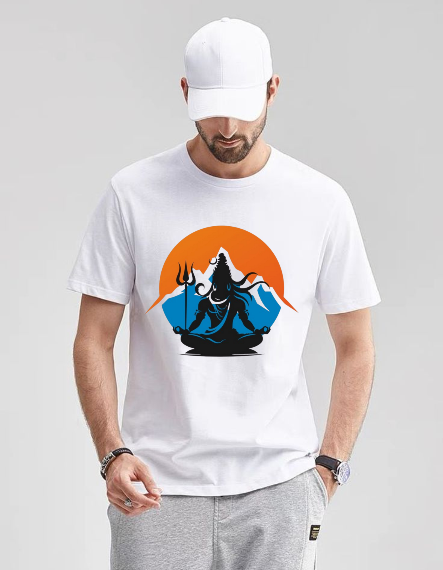 Lord Shiva White Cotton T-Shirt for Men &amp; Women | 100% Cotton 180 GSM | Unisex Regular Fit | Spiritual Graphic Printed Crew Neck Tee