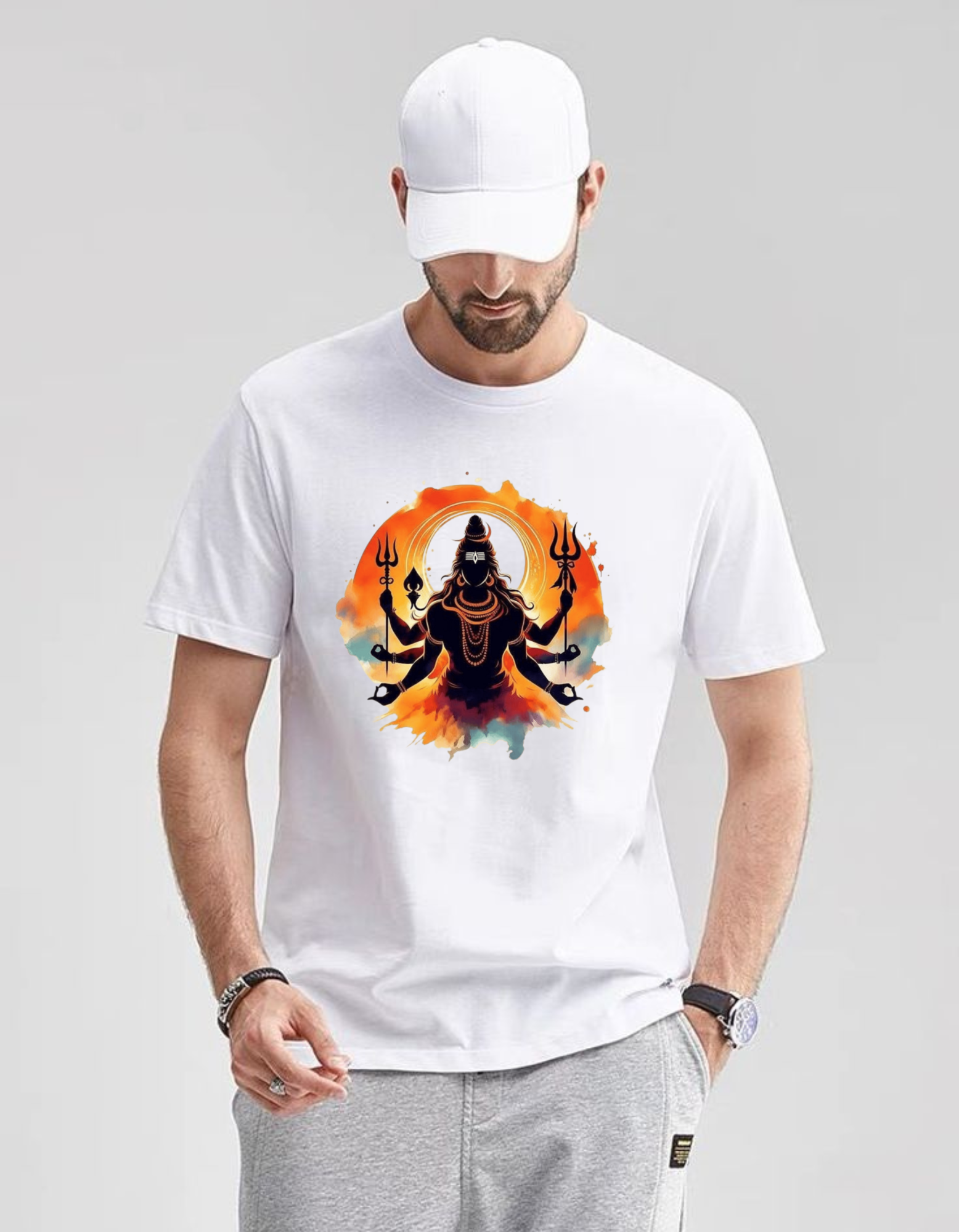 Lord Shiva White Cotton T-Shirt for Men &amp; Women | 100% Cotton 180 GSM | Unisex Regular Fit | Spiritual Graphic Printed Crew Neck Tee
