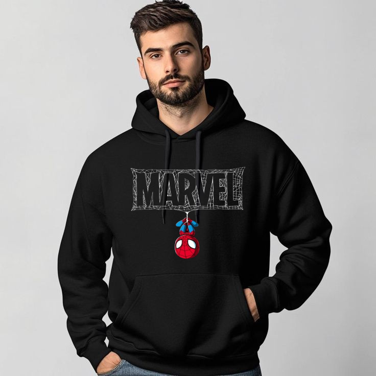 Marvel Black Hoodie for Men & Women | 100% Cotton Graphic Printed Unisex Hoodie | Casual Streetwear Sweatshirt