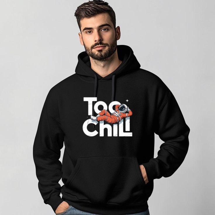 Too Chill Black Hoodie for Men & Women | Graphic Printed Unisex Hoodie | Premium Cotton Fleece Casual Streetwear
